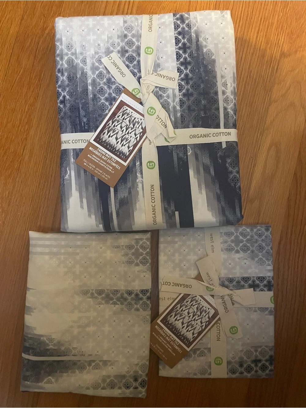 NWT West Elm Fading IKat Organic Cotton F/Q Duvet 2 Sham Bundle Set Lot